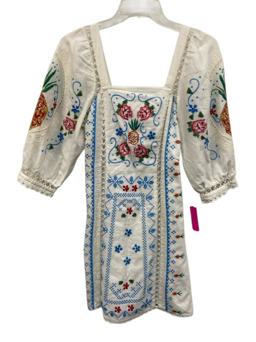 Farm Rio Size Small White, Blue, Orange Linen Blend Half Sleeve Dress White, Blue, Orange / Small