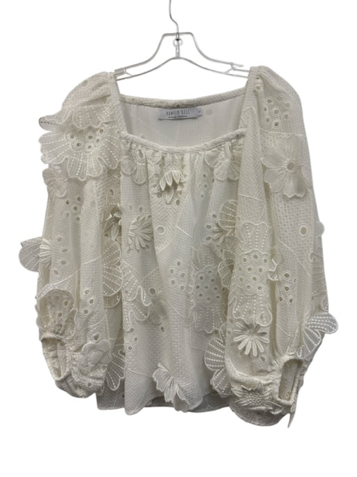 Hunter Bell Size Small Cream White Cotton Blend Long Sleeve Floral Eyelet Top Cream White / Small