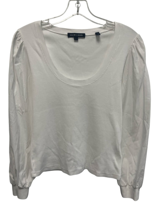 Veronica Beard Size Small White Cotton Blend Long puff sleeve Ribbed Top White / Small