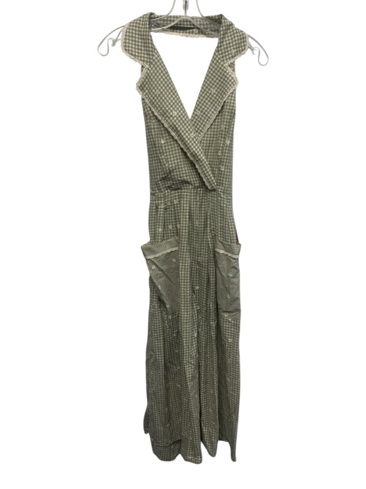 Christy Dawn Size Medium Green & Cream Cotton Halter Neck Gingham Dress Green & Cream / Medium