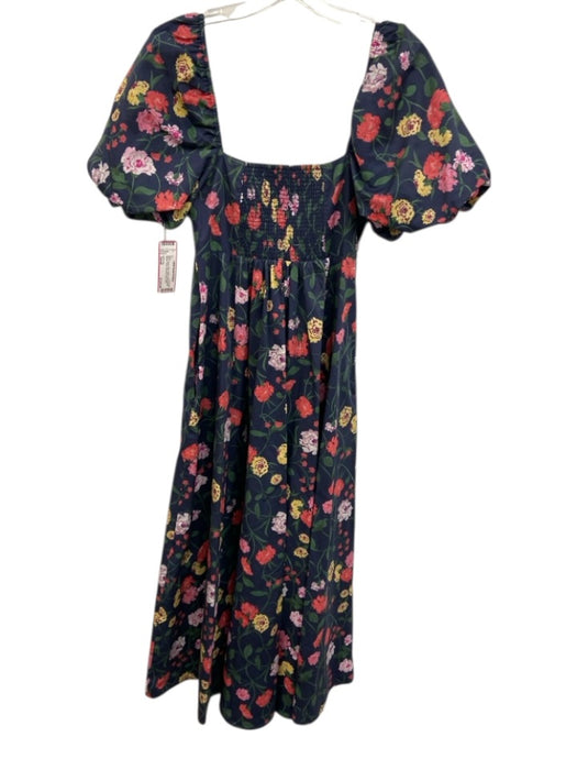 Hill House Size Small Navy, Green, Pink Cotton Short Bubble Sleeve Floral Dress Navy, Green, Pink / Small