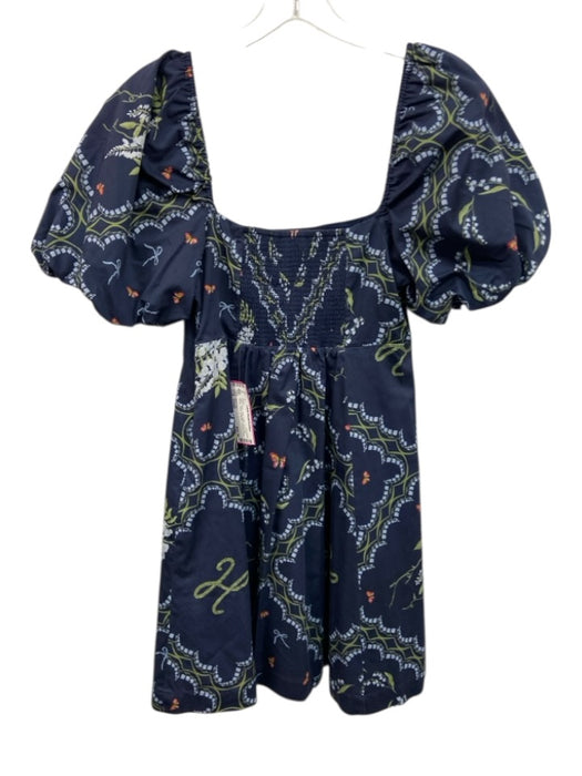 Hill House Size Small Navy, Green, Red Cotton Short Puff Sleeve Floral Dress Navy, Green, Red / Small