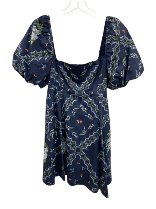 Hill House Size Small Navy, Green, Red Cotton Short Puff Sleeve Floral Dress Navy, Green, Red / Small