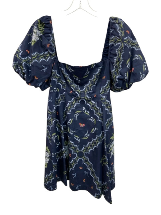Hill House Size Small Navy, Green, Red Cotton Short Puff Sleeve Floral Dress Navy, Green, Red / Small