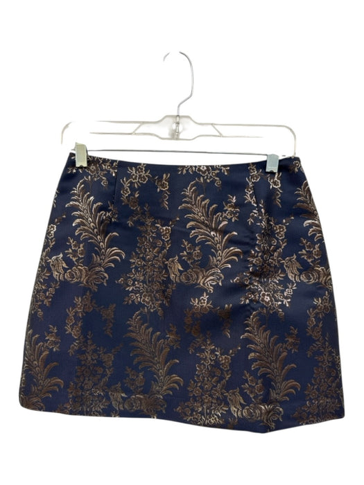 Hill House Size Small Navy blue & gold Polyester Blend darted Floral Skirt Navy blue & gold / Small
