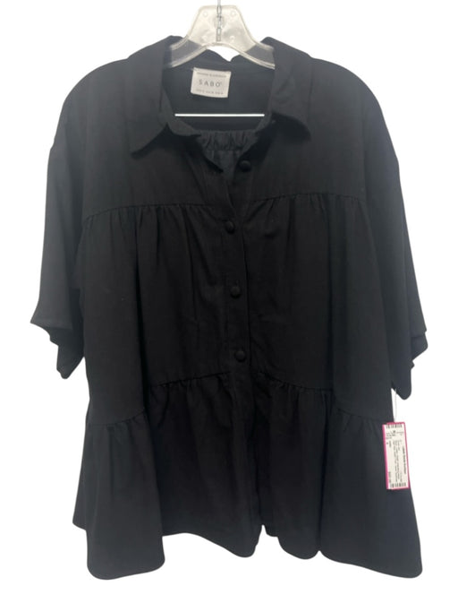 SABO Size 4 Black Cotton Elastic Drawstring Waist High Rise Tiered Short Set Black / 4