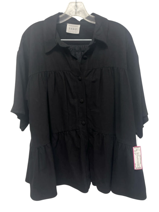 SABO Size 4 Black Cotton Elastic Drawstring Waist High Rise Tiered Short Set Black / 4