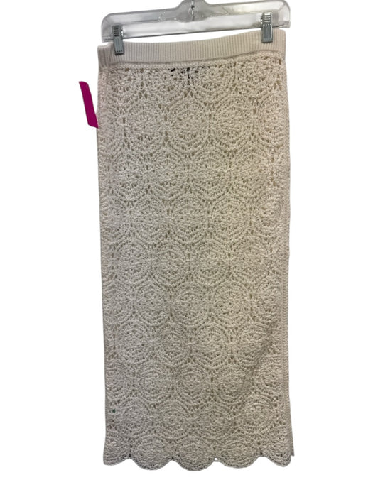 J Crew Size Small Cream White Cotton Blend Elastic Waist Crochet Knit Midi Skirt Cream White / Small