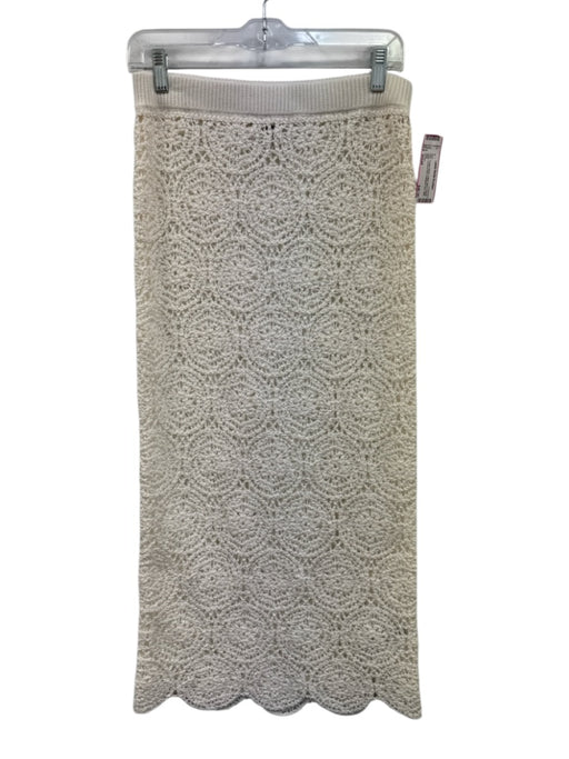 J Crew Size Small Cream White Cotton Blend Elastic Waist Crochet Knit Midi Skirt Cream White / Small