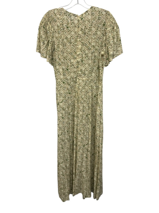 Hill House Size XS yellow, green, brown Viscose Short flutter sleeve Midi Dress yellow, green, brown / XS