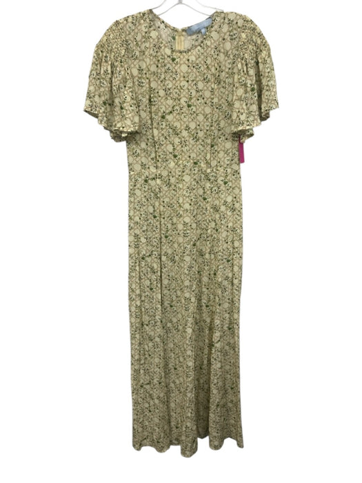 Hill House Size XS yellow, green, brown Viscose Short flutter sleeve Midi Dress yellow, green, brown / XS