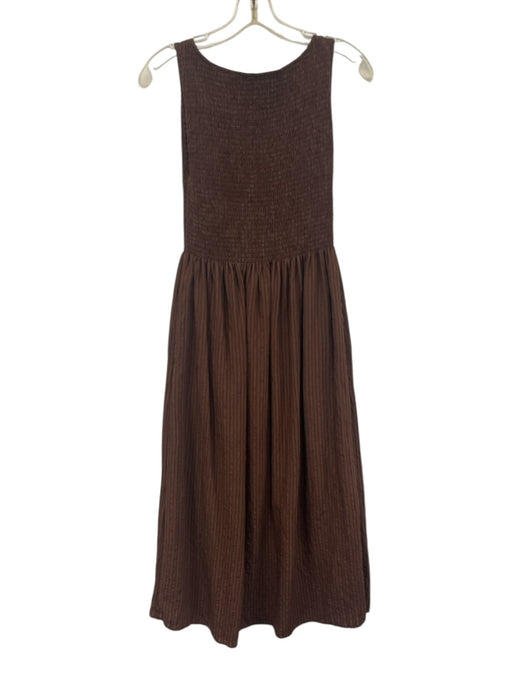 Hill House Size Small Brown Cotton Blend Sleeveless Striped Smocked Midi Dress Brown / Small