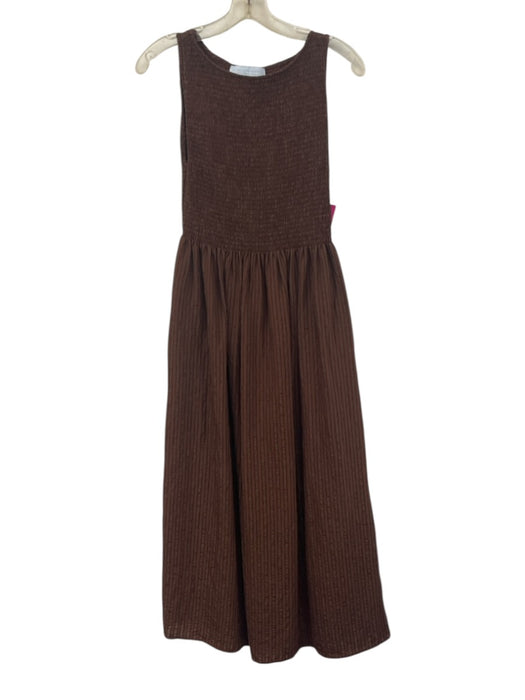 Hill House Size Small Brown Cotton Blend Sleeveless Striped Smocked Midi Dress Brown / Small