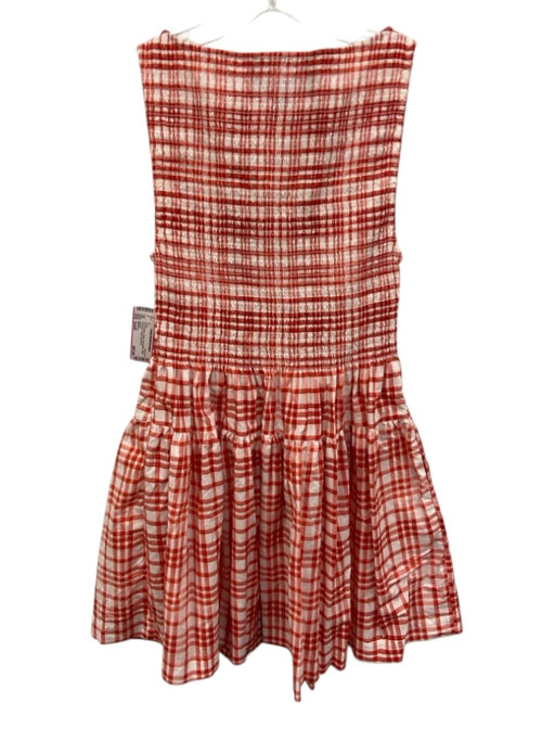Hill House Size Small Red & White Cotton Sleeveless Plaid Smocked Tiered Dress Red & White / Small