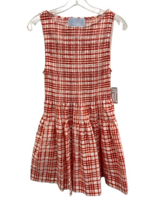 Hill House Size Small Red & White Cotton Sleeveless Plaid Smocked Tiered Dress Red & White / Small