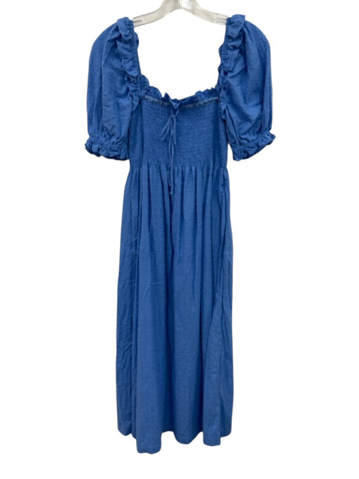 Hill House Size XS Blue Cotton Short Puff Sleeve Swiss Dot Smocked Midi Dress Blue / XS