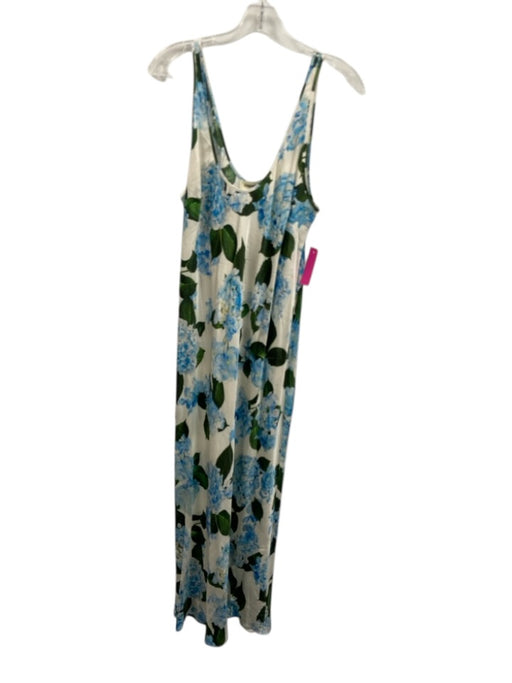 L'agence Size Medium Blue, White, Green Viscose Blend Sleeveless Midi Dress Blue, White, Green / Medium