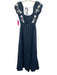 Fanm Mon Size Small Navy Blue & White Linen Short Puff Sleeve Darted Dress Navy Blue & White / Small