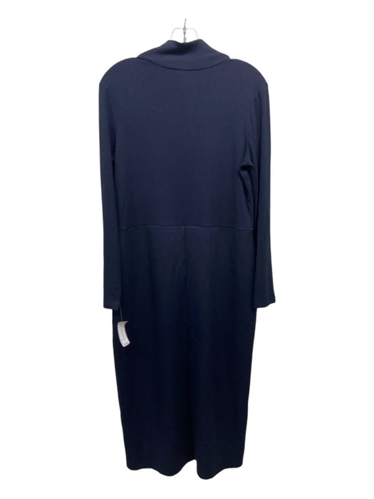 Zara Size L Navy Blue Polyester Ribbed Upper Mock Neck Long Sleeve Midi Dress Navy Blue / L