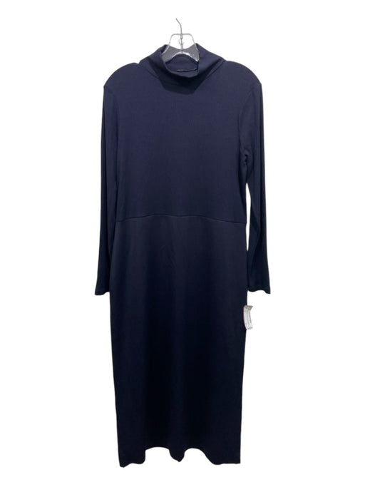 Zara Size L Navy Blue Polyester Ribbed Upper Mock Neck Long Sleeve Midi Dress Navy Blue / L