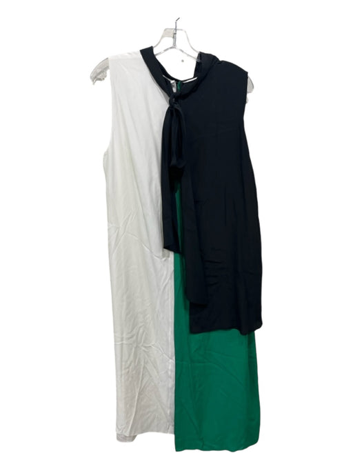 Halston Size 14 White Black Green Acetate Blend Colorblock Sleeveless Dress White Black Green / 14