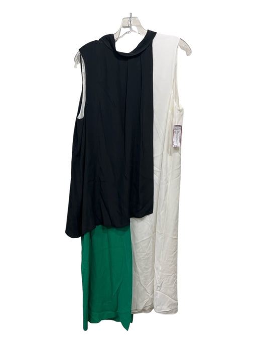 Halston Size 14 White Black Green Acetate Blend Colorblock Sleeveless Dress White Black Green / 14