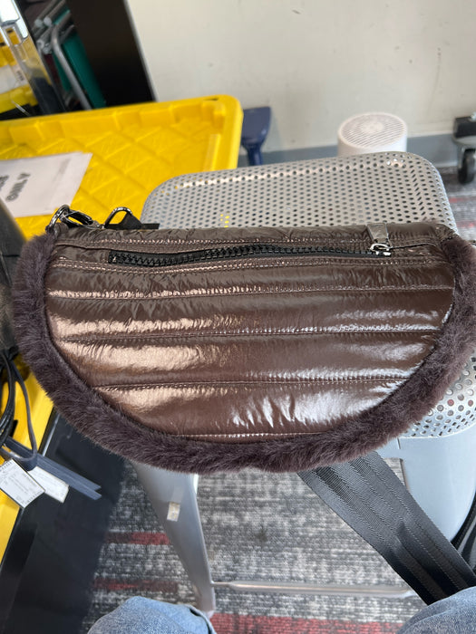 Think Royln Brown Polyester Zip Close Fur silver hardware Cross Body Bag