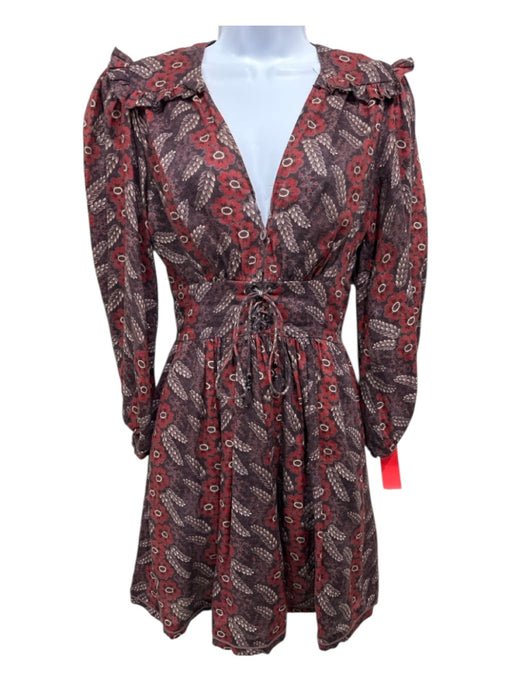 Zimmermann Size 0 Purple & Red print Linen Blend Lace Up Floral Dress Purple & Red print / 0