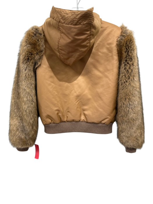 Chloe Size XS Tan Brown Polyester & Fur Faux Fur Fabric Block hood Jacket Tan Brown / XS