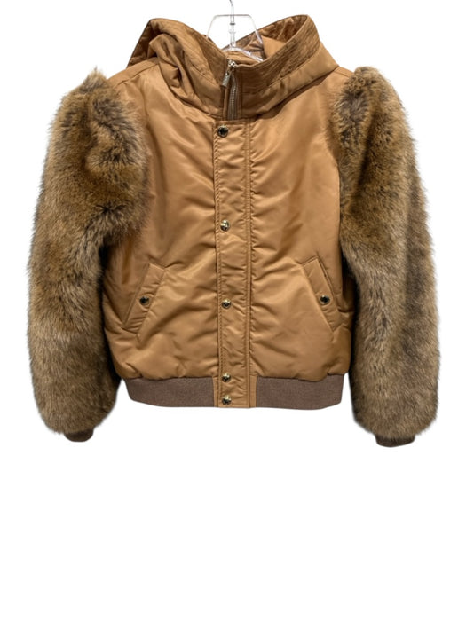 Chloe Size XS Tan Brown Polyester & Fur Faux Fur Fabric Block hood Jacket Tan Brown / XS