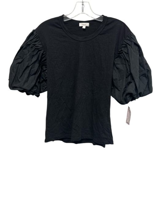 A.L.C. Size S Black Cotton Short Puff Sleeve Top Black / S