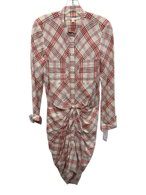 Veronica Beard Size 4 White & Multi Cotton & Viscose Checkered Long Sleeve Dress White & Multi / 4