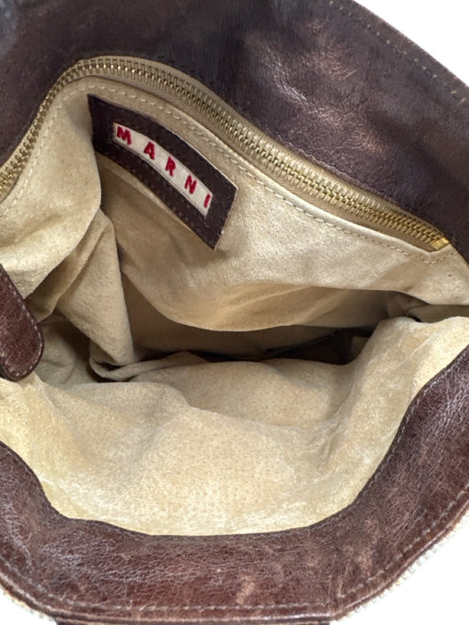 Marni Beige & Brown Canvas & Leather Gold hardware Shoulder Strap Bag Beige & Brown / S/M