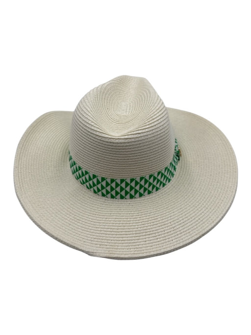 Dorfman Cream & Green Paper Straw Ribbon Panama Hat Cream & Green / One Size