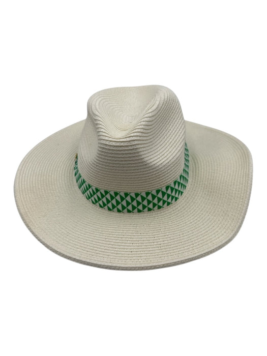 Dorfman Cream & Green Paper Straw Ribbon Panama Hat Cream & Green / One Size
