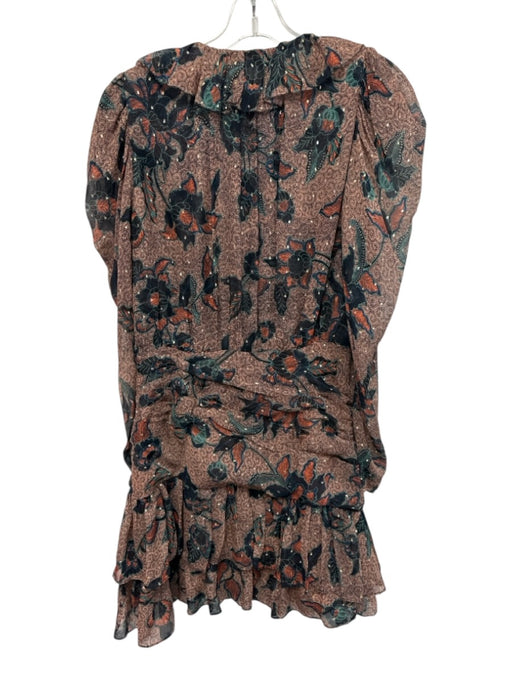 Ulla Johnson Size 6 Brown, Red, Green Silk Blend Gathered Waistband Mini Dress Brown, Red, Green / 6