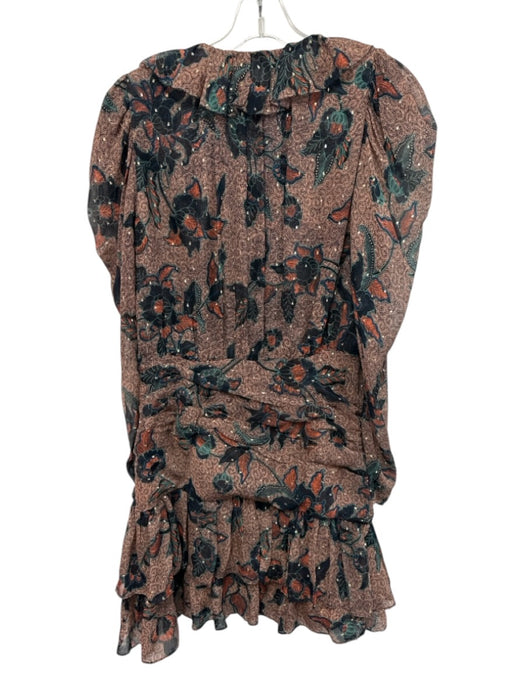 Ulla Johnson Size 6 Brown, Red, Green Silk Blend Gathered Waistband Mini Dress Brown, Red, Green / 6
