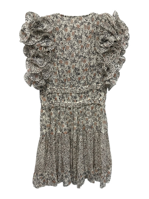 Ulla Johnson Size 6 Cream, Black, Orange Silk Blend Ruffle Flounce Mini Dress Cream, Black, Orange / 6
