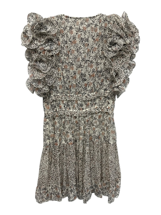 Ulla Johnson Size 6 Cream, Black, Orange Silk Blend Ruffle Flounce Mini Dress Cream, Black, Orange / 6