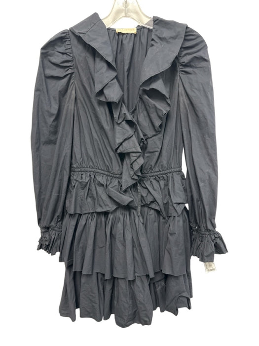 Ulla Johnson Size 4 Black Cotton Ruffle Drawstring Waist Long Sleeve Mini Dress Black / 4