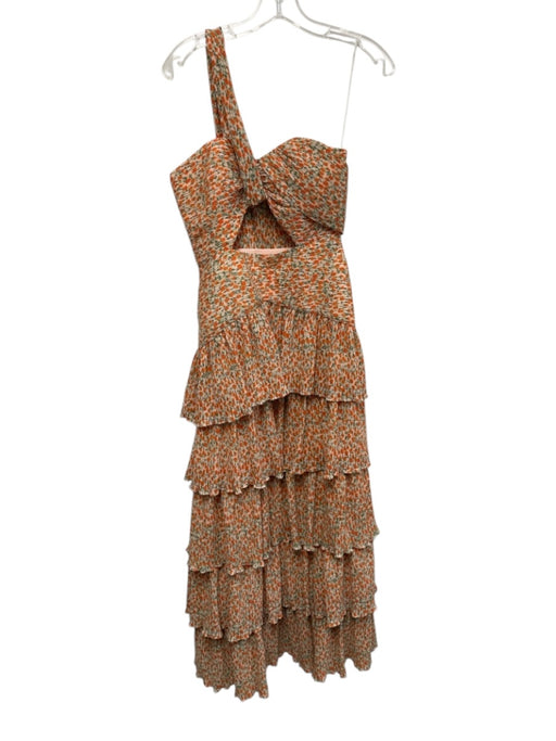 Significant Other Size 2 Orange & Green Polyester Micro Pleated Floral Dress Orange & Green / 2