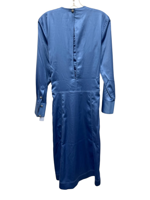 Ganni Size 32 / XS Blue Polyester Satin Front Ruching Drawstring Midi Dress Blue / 32 / XS