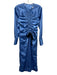 Ganni Size 32 / XS Blue Polyester Satin Front Ruching Drawstring Midi Dress Blue / 32 / XS
