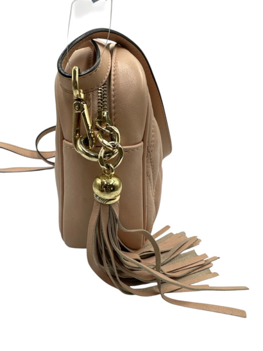 Mario Valentino Beige Pink Leather Tassel Quilted Zip Crossbody Bag Beige Pink / S