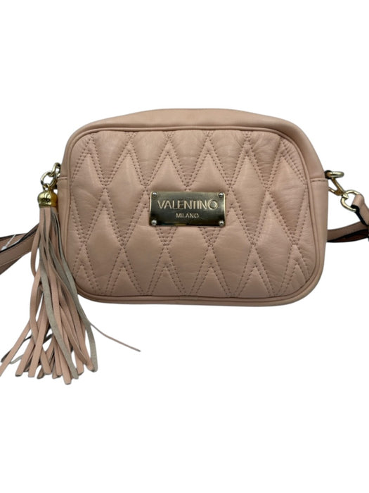 Mario Valentino Beige Pink Leather Tassel Quilted Zip Crossbody Bag Beige Pink / S