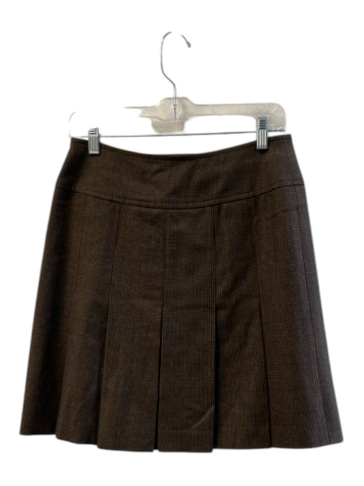 Akris Size 6 Brown Wool Pleated Plaid Wrap Above Knee Skirt Brown / 6