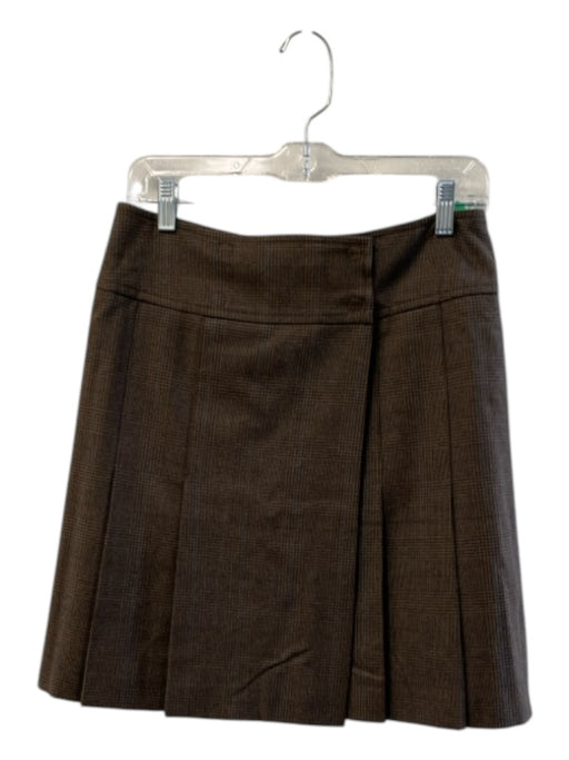 Akris Size 6 Brown Wool Pleated Plaid Wrap Above Knee Skirt Brown / 6