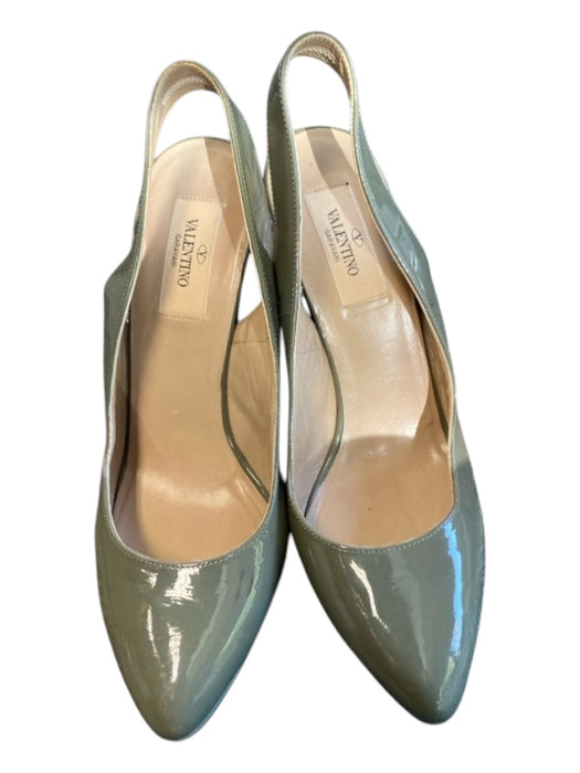 Valentino Shoe Size 38.5 Green Leather Patent Slingback Heel Pump Shoes Green / 38.5