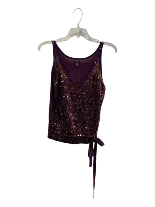 Escada Size 36 Burgundy Cotton Sequin Tank Tie Detail Round Neck Top Burgundy / 36