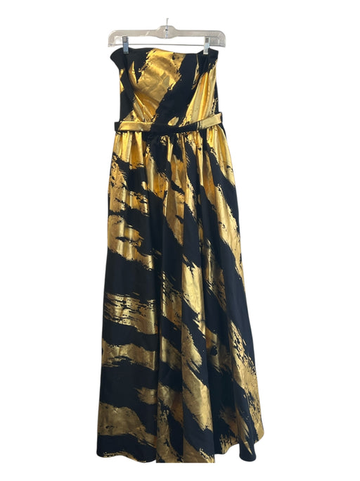 Chiclody Size 8 Gold & Black Polyester Abstract Sleeveless Built In Bra Gown Gold & Black / 8